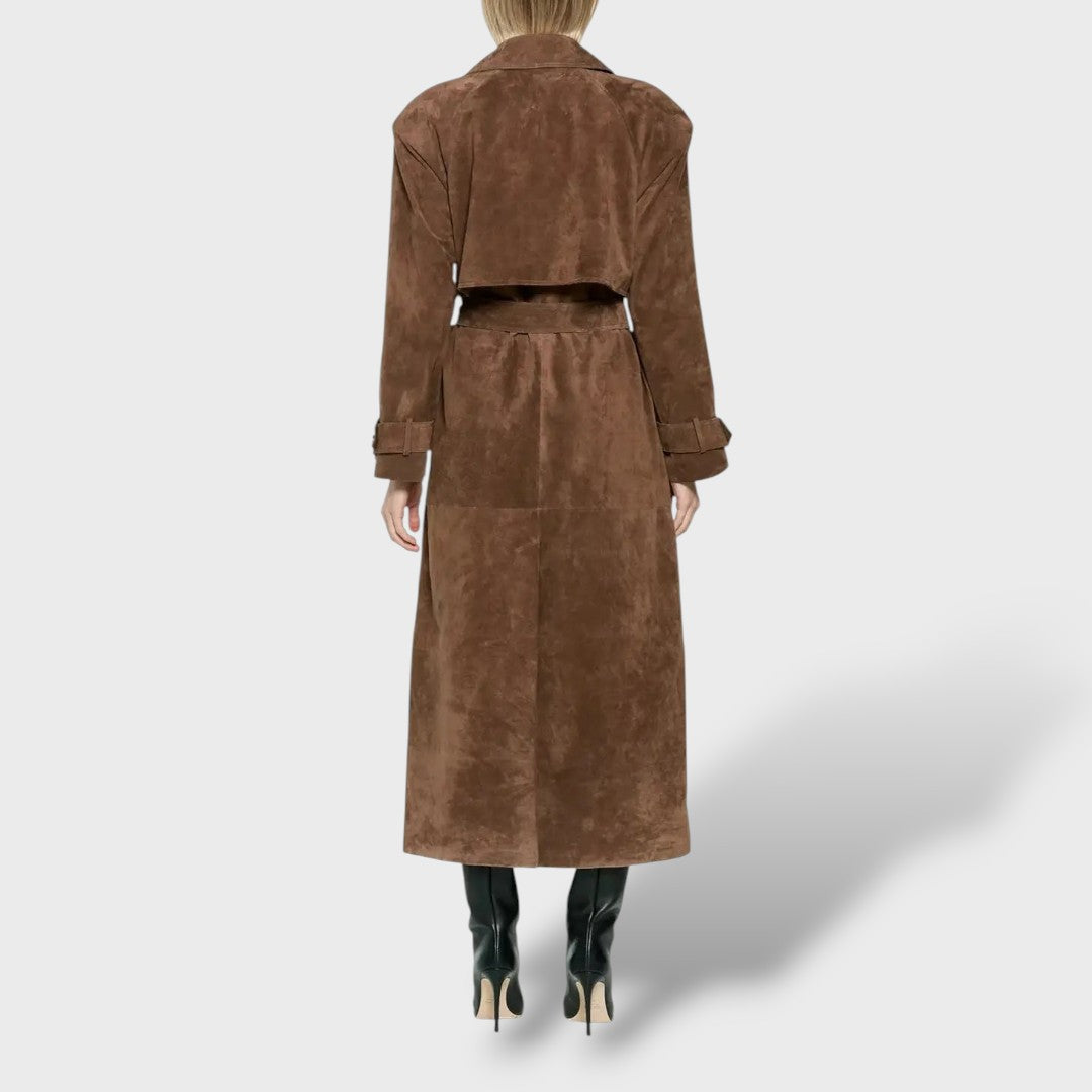 Trench coat clásico de ante para mujeres