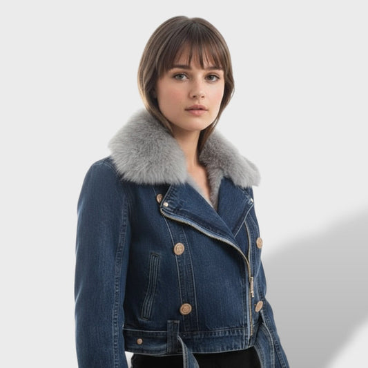 Chaqueta Vaquera con Pelo Sintético Mujer