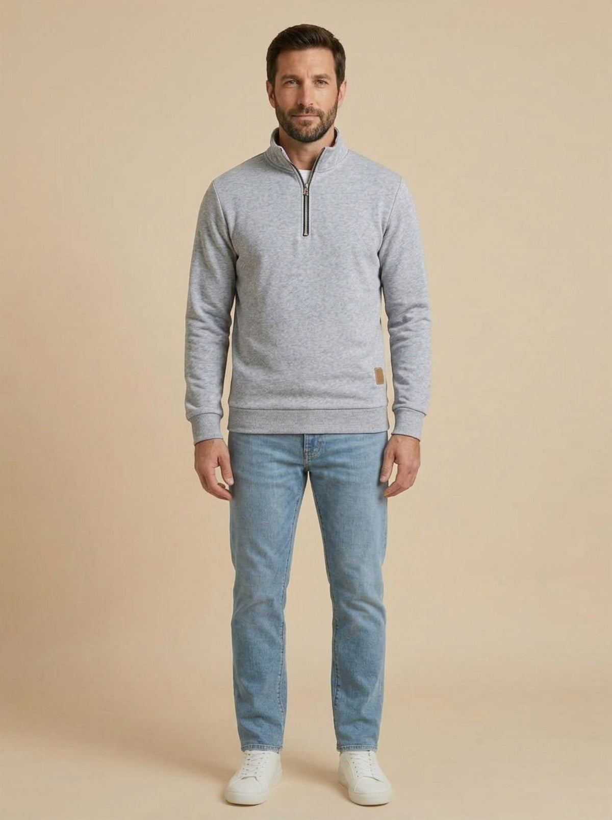 Rocco jersey de cuello alto con cremallera gris claro, de frente