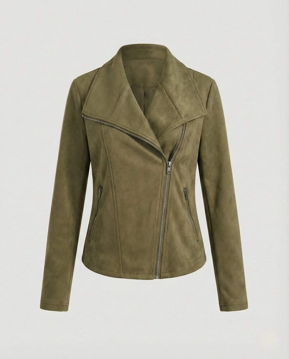 Corinna | Chaqueta Biker de Efecto Ante con Cremallera Asimétrica