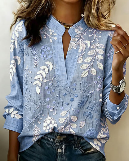 Blusa mujer floral elegante cuello V – ligera y cómoda verano