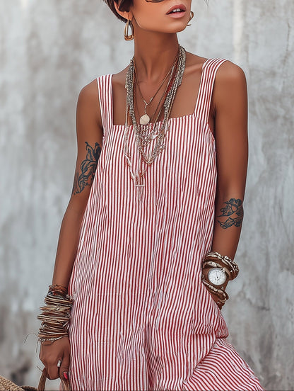 Mono mujer rayas oversize escote cuadrado verano