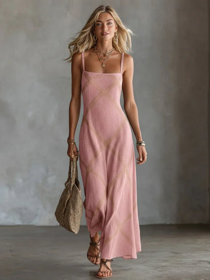 Vestido largo mujer de tirantes con estampado geométrico