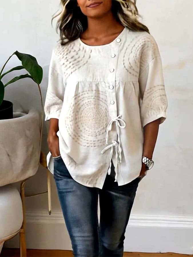 Camisa mujer casual estampada con botones – cómoda y ligera