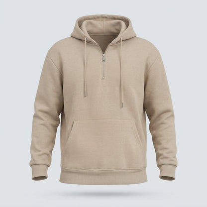 FELPA CAPPUCCIO MEZZA ZIP-11638|Colore:Beige