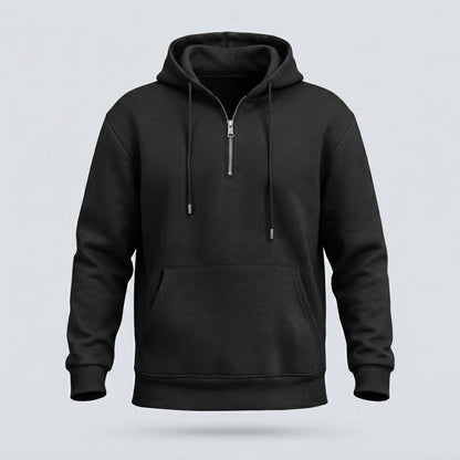 FELPA CAPPUCCIO MEZZA ZIP-11638|Colore:Nero