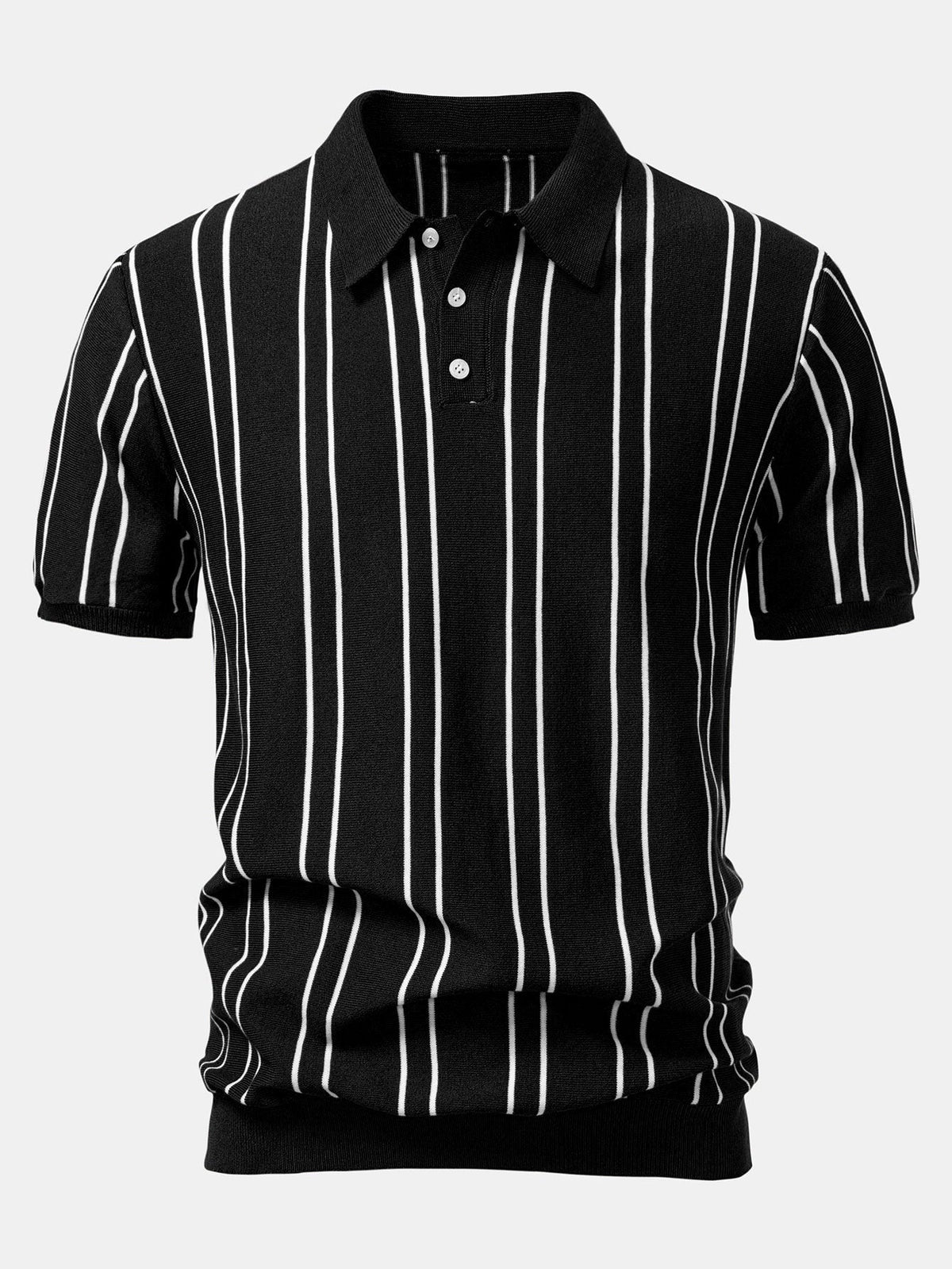 Polo de punto a rayas y pantalón cónico