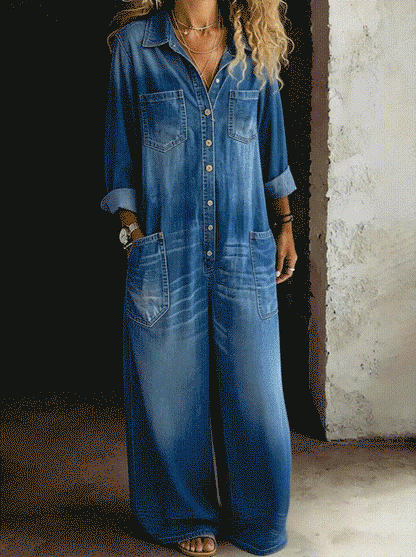 Mono Mujer Denim Largo con Botones – Estilo Casual y Moderno