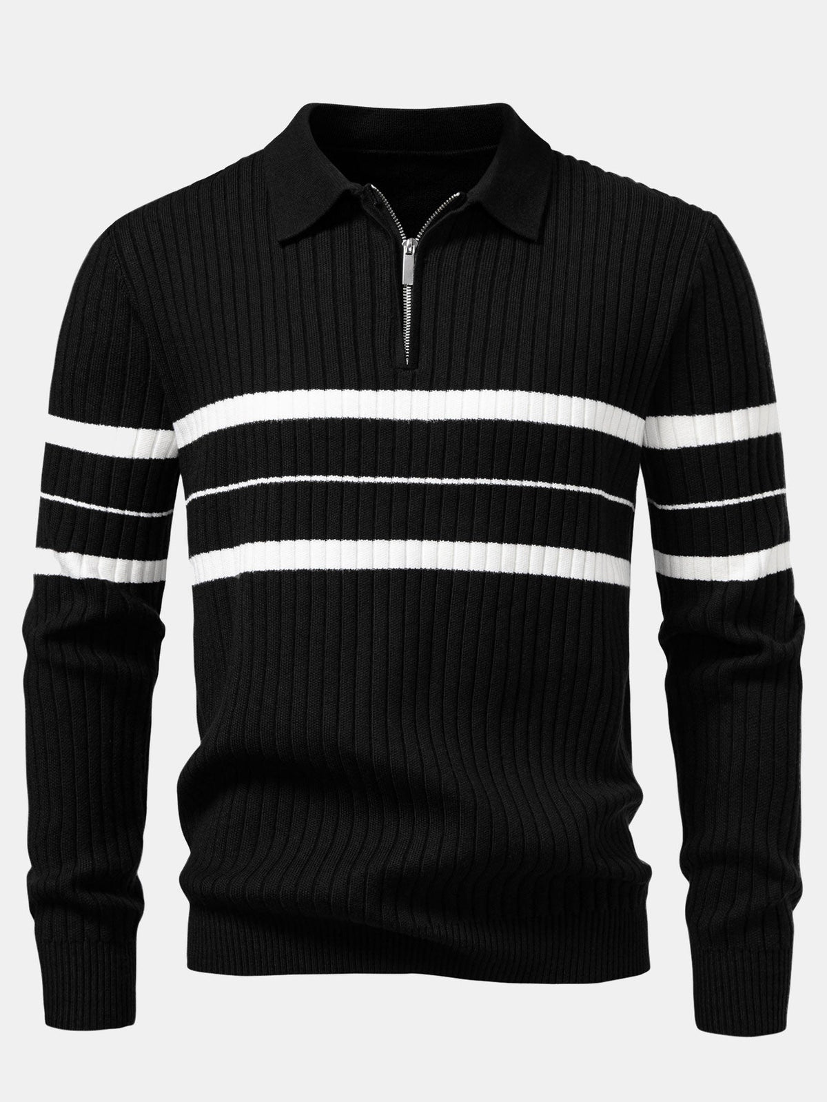 Polo de punto a rayas con cuello de canalé