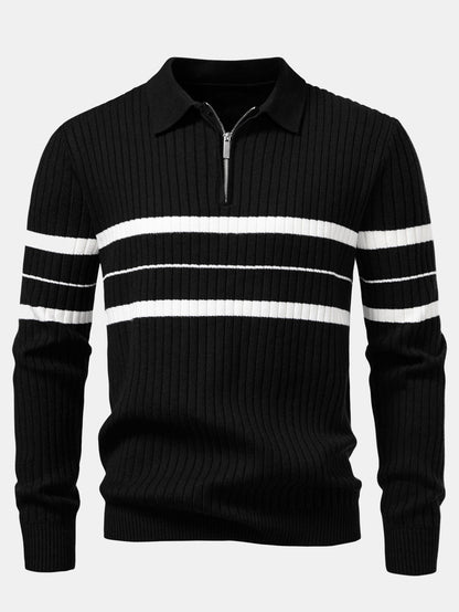 Polo de punto a rayas con cuello de canalé