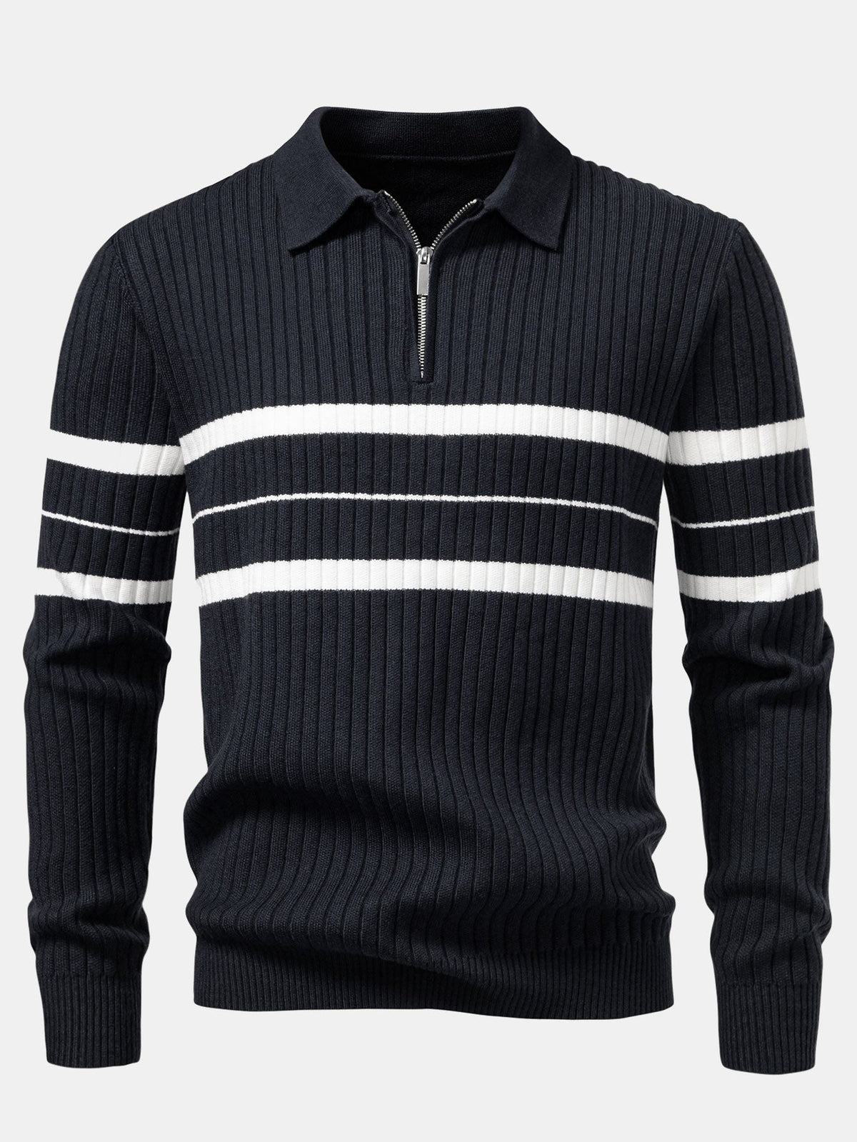 Polo de punto a rayas con cuello de canalé