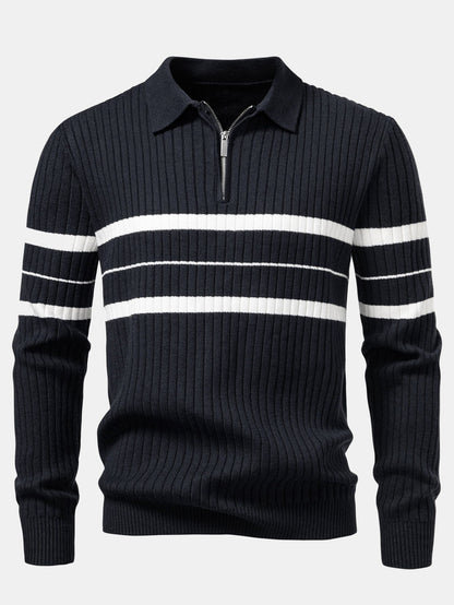 Polo de punto a rayas con cuello de canalé