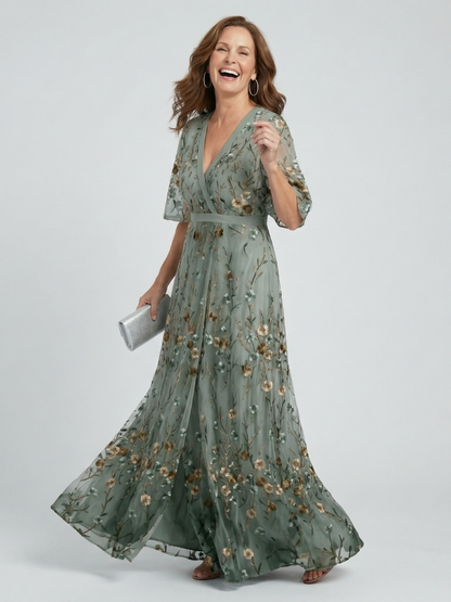 Vestido largo floral para mujer con escote cruzado