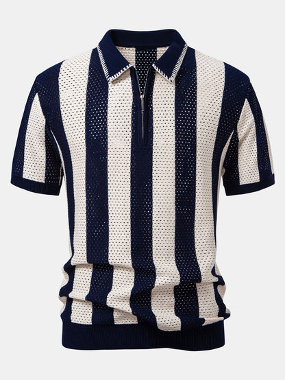 Polo calado a rayas con cremallera
