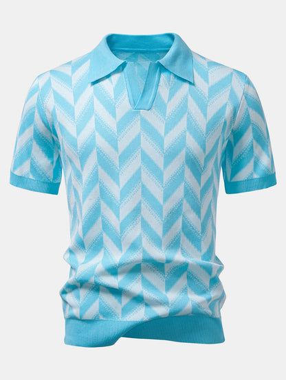 Polo de punto geométrico con cuello en V