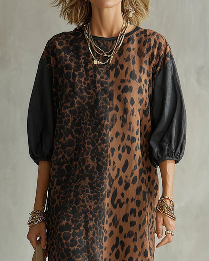 Vestido de mujer con estampado leopardo y mangas abullonadas
