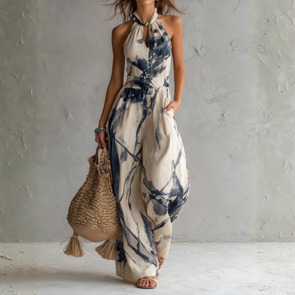 Mono de mujer con cuello halter y estampado artístico