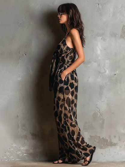 Mono mujer estampado animal con tirantes y pierna ancha