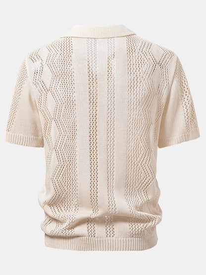 Conjunto polo crochet geométrico y lino