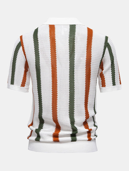 Conjunto polo rayas cuello V y lino