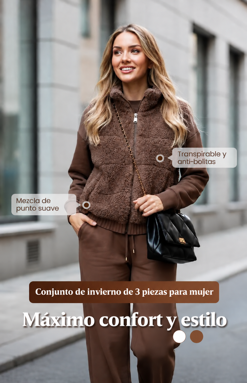Conjunto de 3 piezas de punto grueso que te mantiene abrigada, elegante y segura de ti misma durante todo el día ❄️