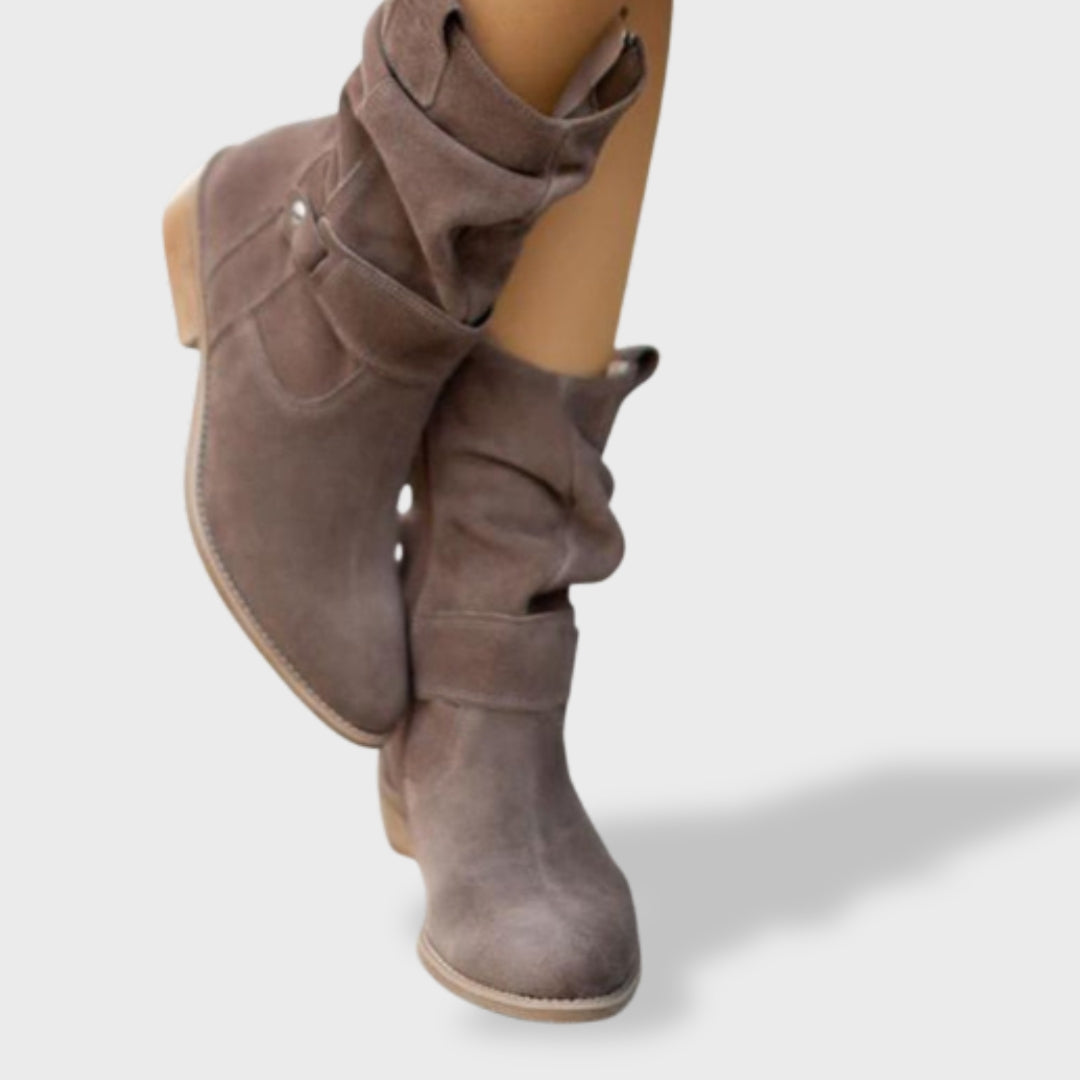 Lucía| Botines de Ante con Punta Redonda y Cremallera para Mujer
