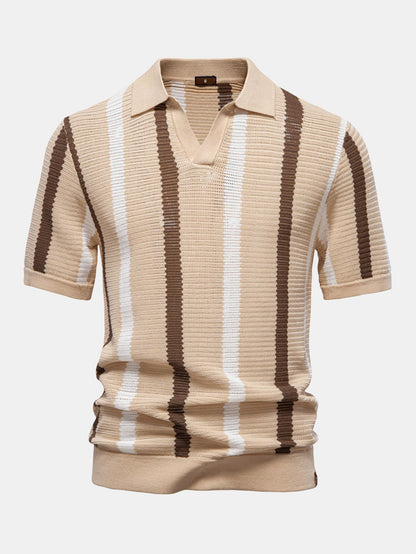 Conjunto polo rayas cuello V y lino