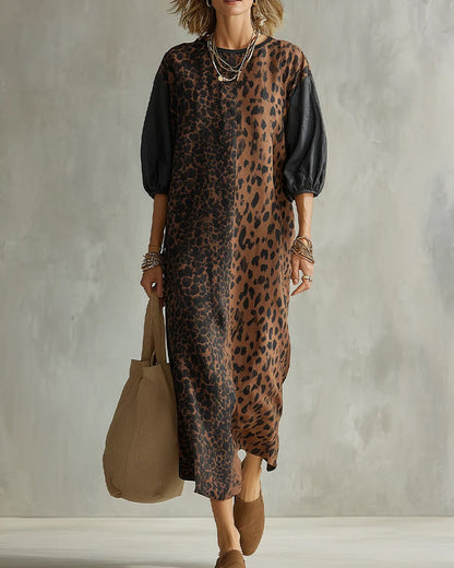 Vestido de mujer con estampado leopardo y mangas abullonadas
