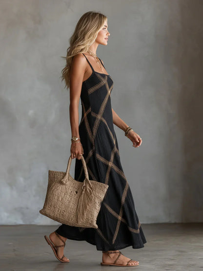 Vestido largo mujer de tirantes con estampado geométrico