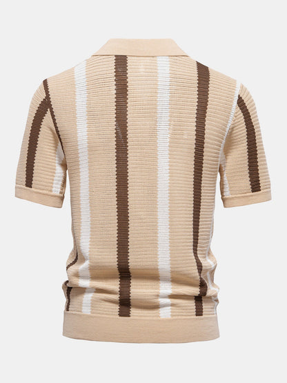 Conjunto polo rayas cuello V y lino