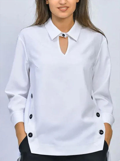 Blusa mujer algodón manga larga cuello solapa – elegante casual