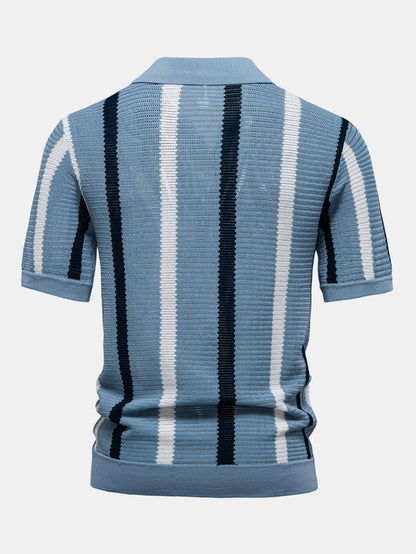 Conjunto polo rayas cuello V y lino