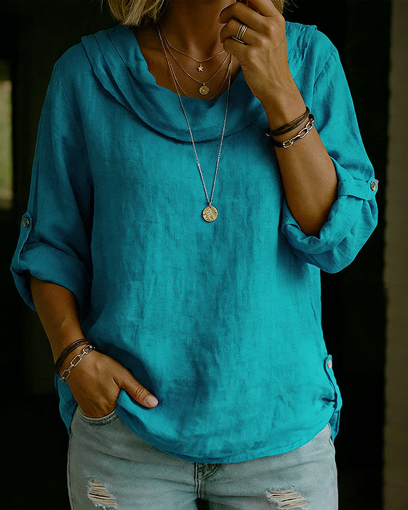 Camisa Mujer Algodón Cuello Caído – Estilo Clásico Cómodo