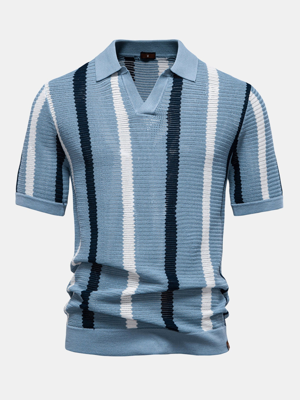 Conjunto polo rayas cuello V y lino