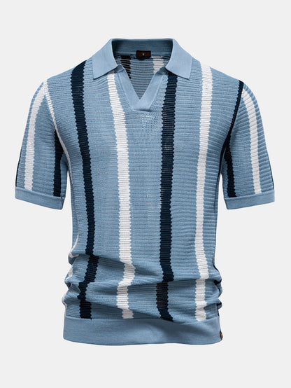Conjunto polo rayas cuello V y lino