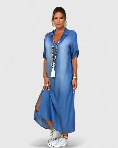 Vestido Maxi Mujer Estilo Denim – Diseño Suelto Elegante y Versátil