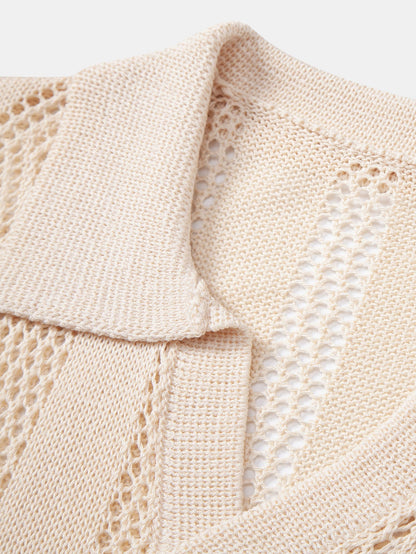 Conjunto polo crochet geométrico y lino