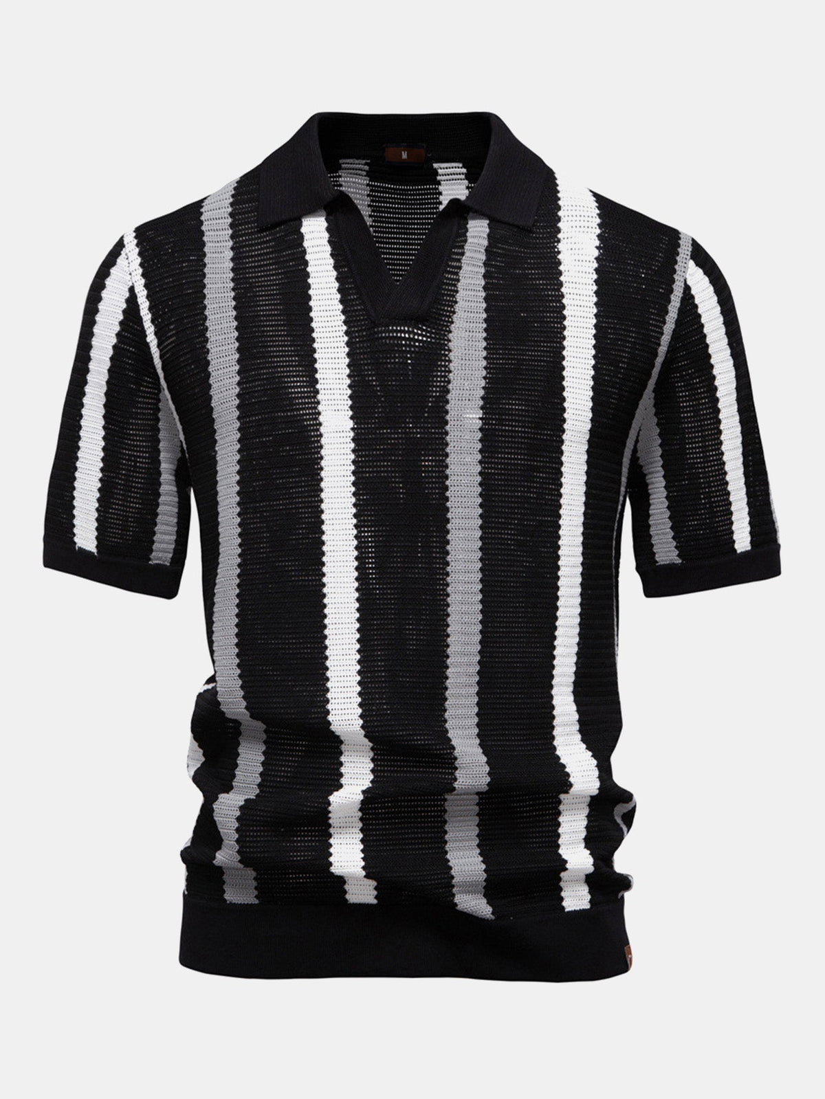Conjunto polo rayas cuello V y lino