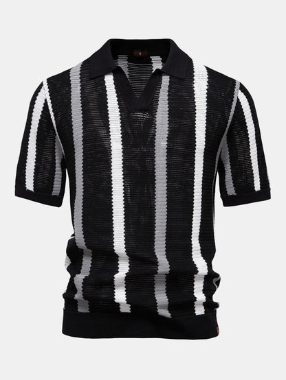 Conjunto polo rayas cuello V y lino