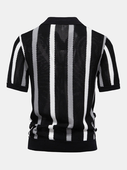 Conjunto polo rayas cuello V y lino