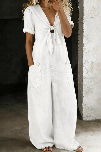 Mono denim para mujer con piernas anchas y corte fluido