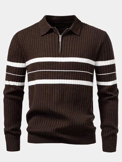 Polo de punto a rayas con cuello de canalé