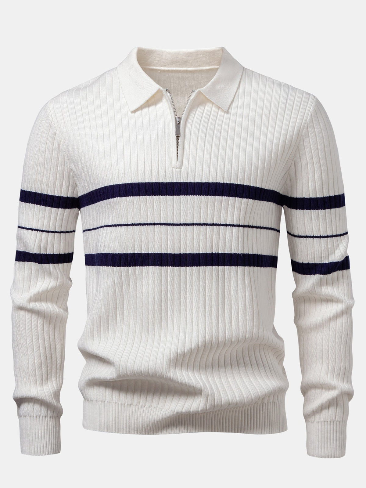 Polo de punto a rayas con cuello de canalé