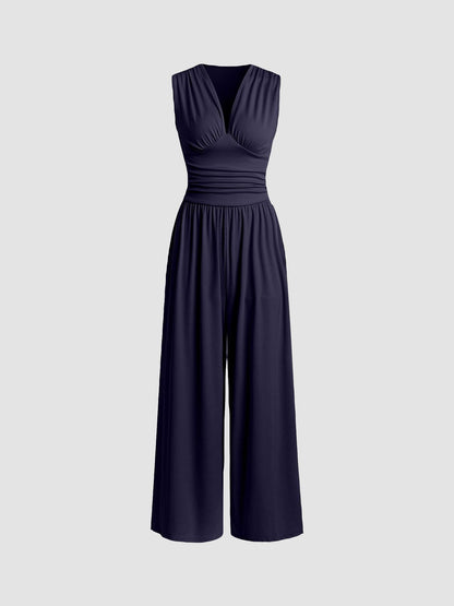 Mono mujer elegante de pierna ancha con escote profundo en V