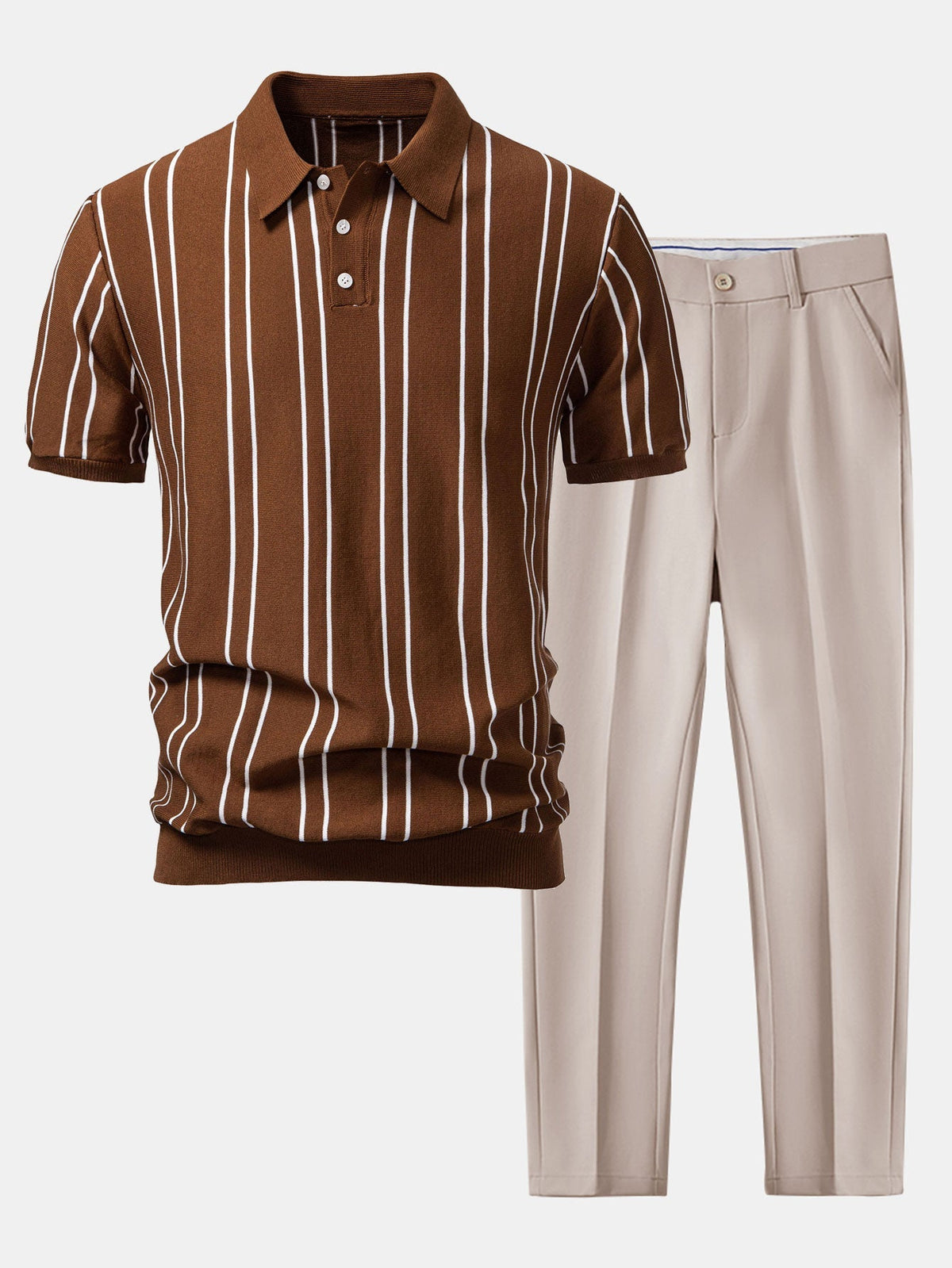 Polo de punto a rayas y pantalón cónico