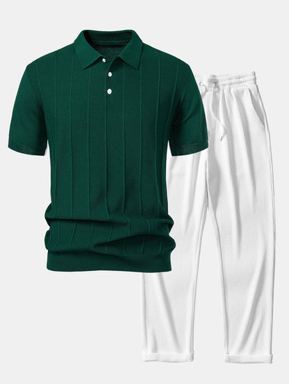 Conjunto polo jacquard y pantalón recto