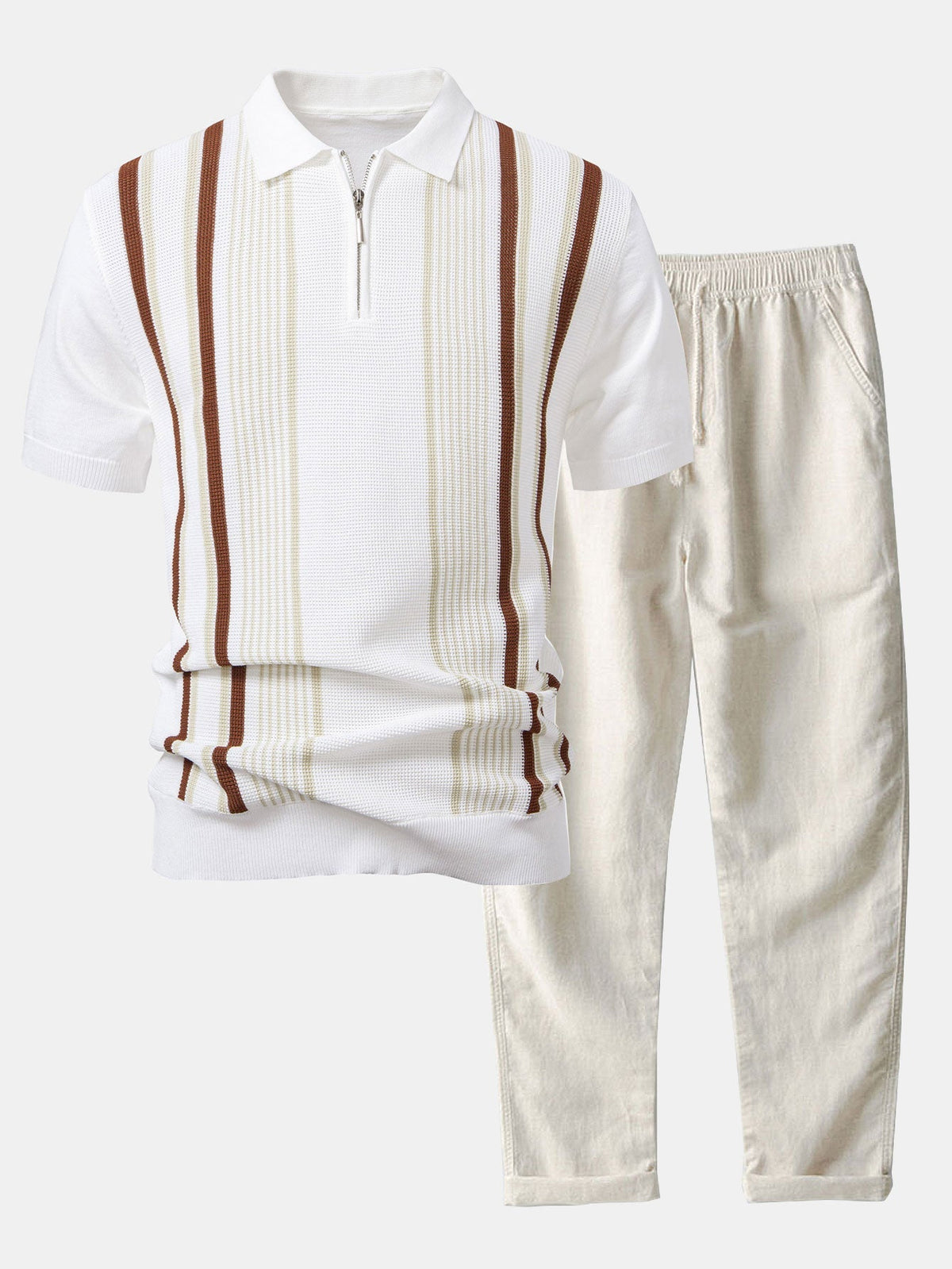 Conjunto polo rayas cremallera y lino