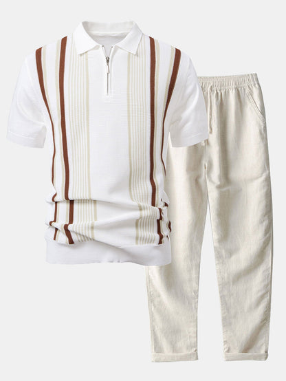 Conjunto polo rayas cremallera y lino
