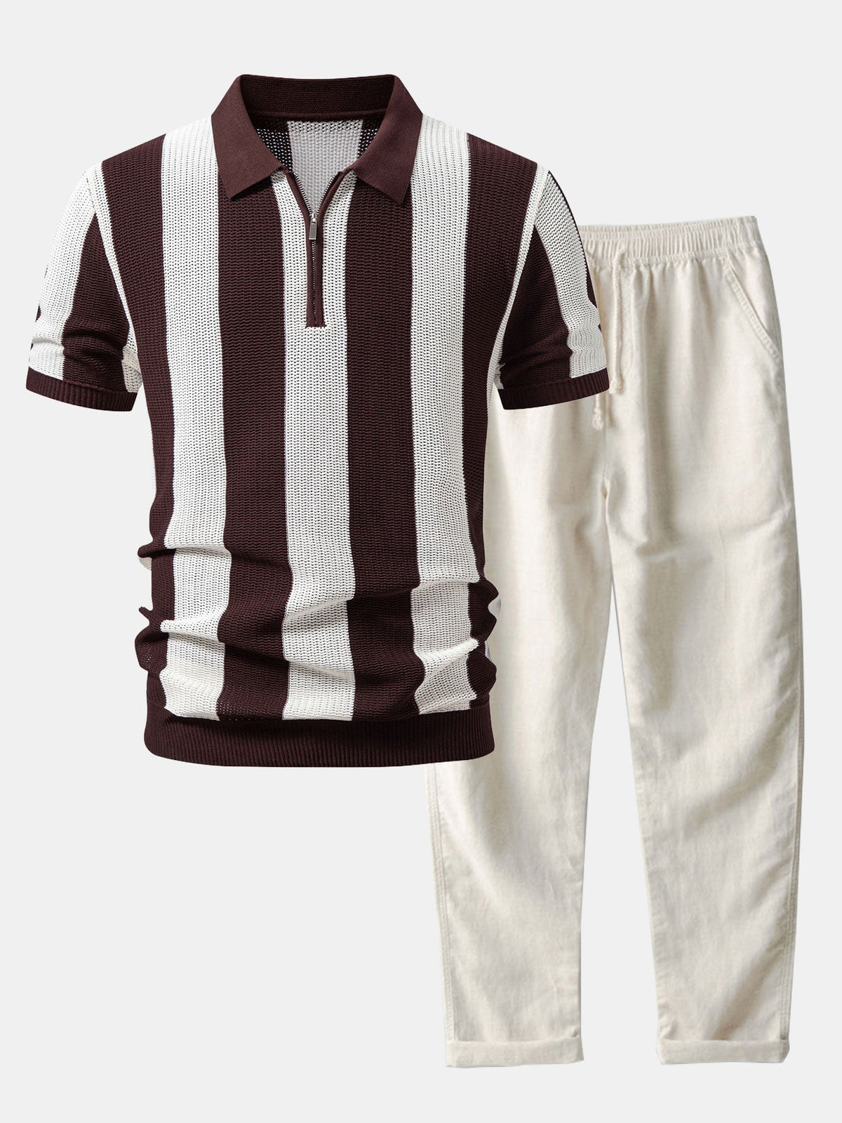 Conjunto polo calado cremallera y lino