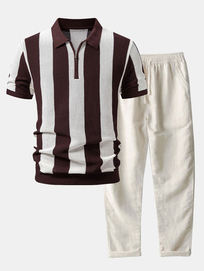 Conjunto polo calado cremallera y lino